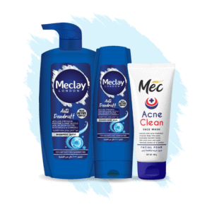 Meclay London Anti Dandruff Shampoo 660ml With Conditioner 180ml + Mec Acne Clean Face Wash Pair Box