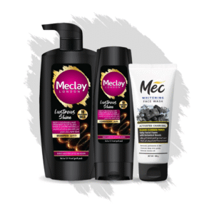 Meclay London Lustrous Shine Shampoo 660ml With Conditioner 180ml + Mec Activated Charcoal Face Wash Pair Box