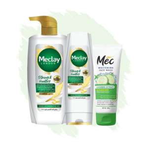 Meclay London Strong & Healthy Shampoo 660ml With Conditioner 180ml + Mec Cucumber Extract Face Wash Pair Box